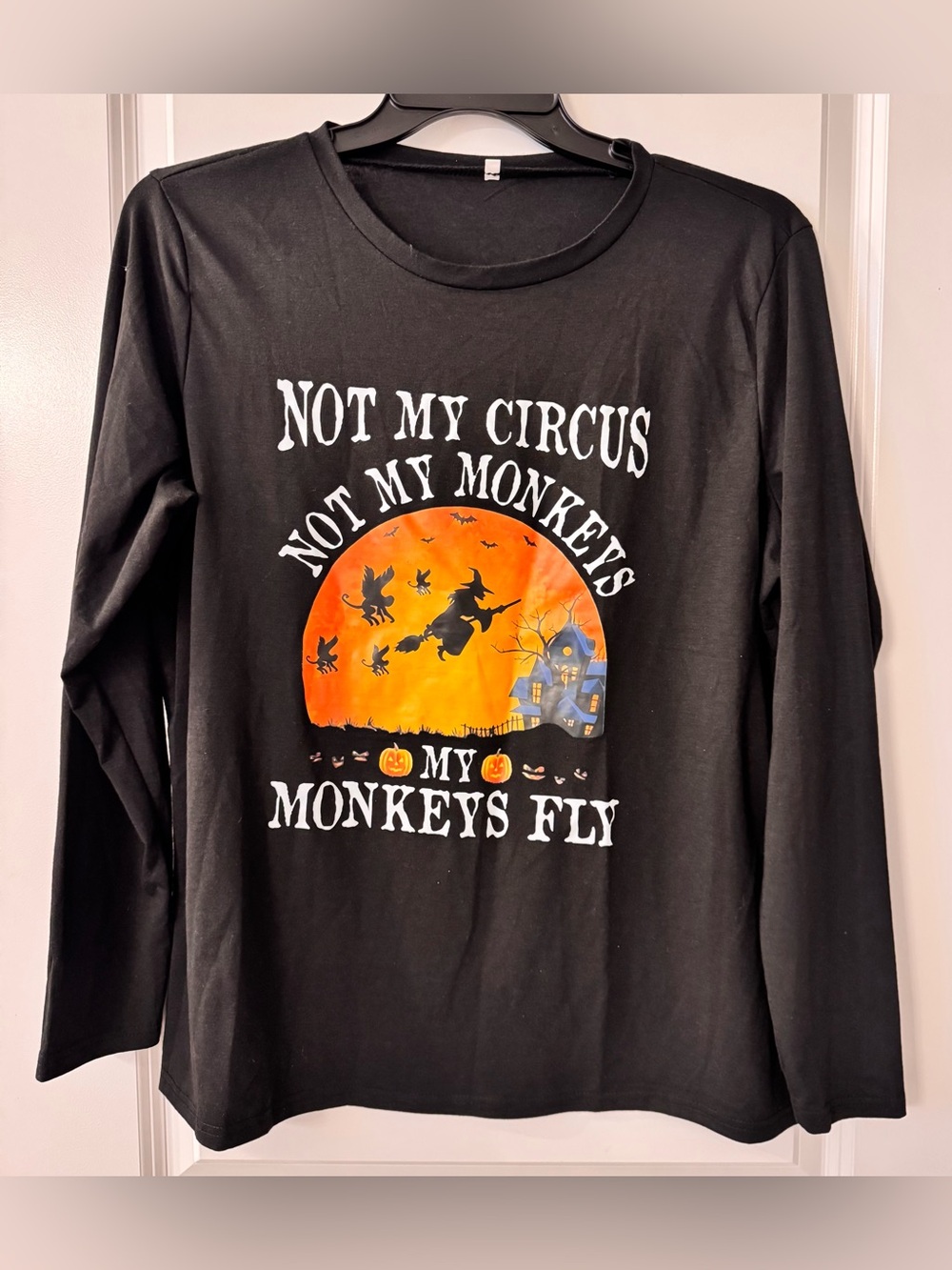 Halloween Not My Circus Not My Monkeys Black Crewneck Long Sleeve Tee T-Shirt